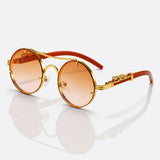 Rimless Leopard Temple Sunglasses - Gold UV400 Luxury Statement Shades