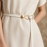 Siena slim leather waist belt with sculptural gold pin-hook buckle