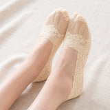 Women's Lace No-Show Socks - Non-Slip Floral Mesh Cotton Sole