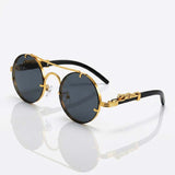 Rimless Leopard Temple Sunglasses - Gold UV400 Luxury Statement Shades in Classic Black