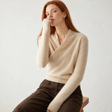 Elara 100 percent cashmere crossover collar wrap sweater
