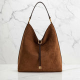 Soft Suede Hobo Bag - Slouchy Drawstring Shoulder Purse for Women in Cognac Brown