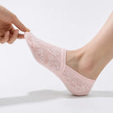 Floral Lace No-Show Socks - Anti-Slip Cotton Sole Invisible Socks