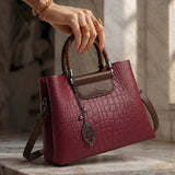Valleria croc-embossed leather satchel with braided handle