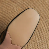 Women's Cut-Out Leather Mules - Square Toe Block Heel Shoes