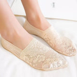 Floral Lace No-Show Socks - Anti-Slip Cotton Sole Invisible Socks
