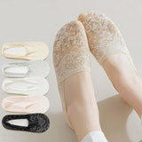 Floral Lace No-Show Socks - Anti-Slip Cotton Sole Invisible Socks