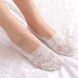 Women's Lace No-Show Socks - Non-Slip Floral Mesh Cotton Sole
