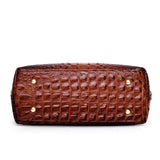 Valencia croc-embossed leather satchel with top handles and crossbody strap