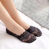 Women's Lace No-Show Socks - Non-Slip Floral Mesh Cotton Sole