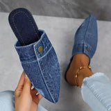 Lightweight denim slip-on mules with backless loafer design