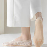 Floral Lace No-Show Socks - Anti-Slip Cotton Sole Invisible Socks