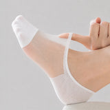 Women's Mesh No-Show Socks - Non-Slip Cotton Sole Invisible Socks in White