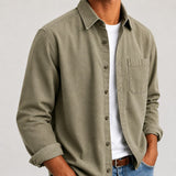 Men's Organic Cotton Button-Up Shirt - Lightweight Long Sleeve Casual Shirt in Olive