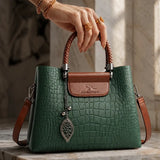 Valleria croc-embossed leather satchel with braided handle