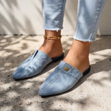 Lightweight denim slip-on mules with backless loafer design