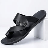 Men's Leather Crossover Sandals - Breathable Non-Slip Summer Shoes