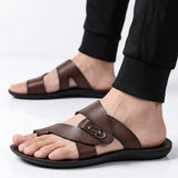 Men's Leather Crossover Sandals - Breathable Non-Slip Summer Shoes