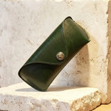 Vintage genuine leather eyewear case with cameo snap closure
