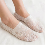 Floral Lace No-Show Socks - Anti-Slip Cotton Sole Invisible Socks