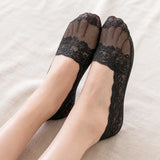 Women's Lace No-Show Socks - Non-Slip Floral Mesh Cotton Sole