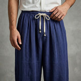 Men's Cotton Linen Tapered Pants - Breathable Drawstring Summer Trousers