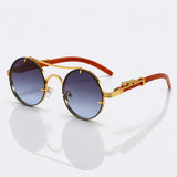 Rimless Leopard Temple Sunglasses - Gold UV400 Luxury Statement Shades