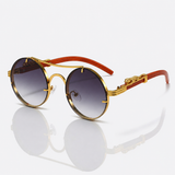 Rimless Leopard Temple Sunglasses - Gold UV400 Luxury Statement Shades