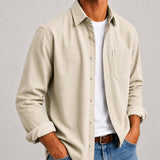 Men's Organic Cotton Button-Up Shirt - Lightweight Long Sleeve Casual Shirt