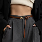 Siena slim leather waist belt with sculptural gold pin-hook buckle