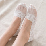 Women's Lace No-Show Socks - Non-Slip Floral Mesh Cotton Sole