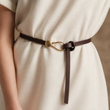 Siena slim leather waist belt with sculptural gold pin-hook buckle