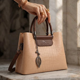 Valleria croc-embossed leather satchel with braided handle