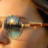 Rimless Leopard Temple Sunglasses - Gold UV400 Luxury Statement Shades