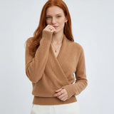 Elara 100 percent cashmere crossover collar wrap sweater