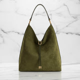 Soft Suede Hobo Bag - Slouchy Drawstring Shoulder Purse for Women