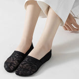 Floral Lace No-Show Socks - Anti-Slip Cotton Sole Invisible Socks