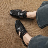 Women's Cut-Out Leather Mules - Square Toe Block Heel Shoes