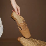 Women's Cut-Out Leather Mules - Square Toe Block Heel Shoes
