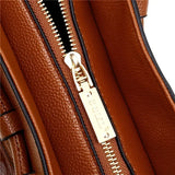 Valencia croc-embossed leather satchel with top handles and crossbody strap