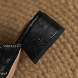 Women's Cut-Out Leather Mules - Square Toe Block Heel Shoes