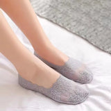 Women's Lace No-Show Socks - Non-Slip Floral Mesh Cotton Sole