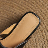 Women's Cut-Out Leather Mules - Square Toe Block Heel Shoes