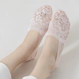 Floral Lace No-Show Socks - Anti-Slip Cotton Sole Invisible Socks