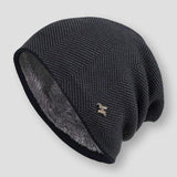 Ribbed Wool Beanie - Warm Stretch Knit Winter Hat in Dark Gray