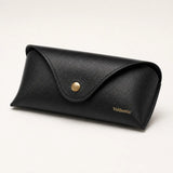 Slim vegan leather eyewear case with soft lining and snap closure