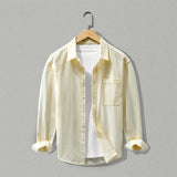 Men's Organic Cotton Button-Up Shirt - Lightweight Long Sleeve Casual Shirt