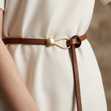 Siena slim leather waist belt with sculptural gold pin-hook buckle