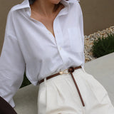 Siena slim leather waist belt with sculptural gold pin-hook buckle