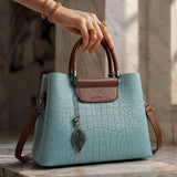 Valleria croc-embossed leather satchel with braided handle